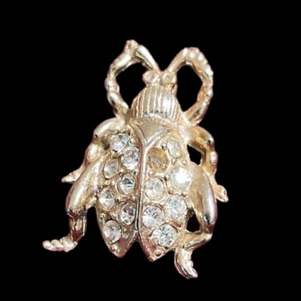 Diamanté Gold tone beetle brooch